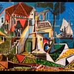 Finished painting, similar to Picasso's "Mediterranean Landscape" painted in painting team building activity.